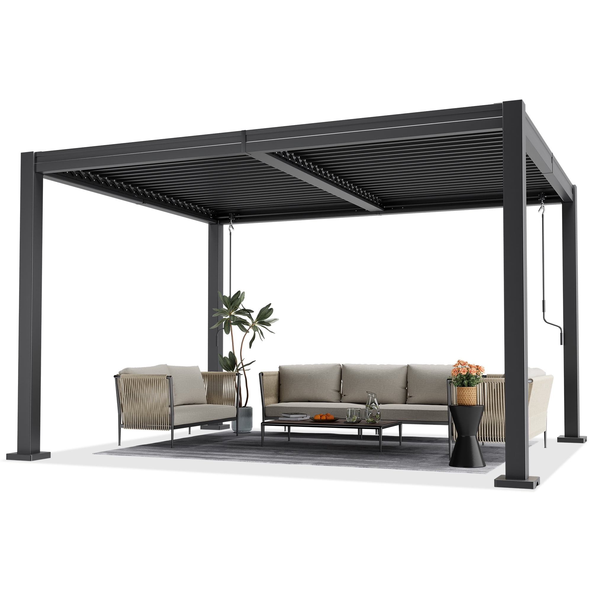 NETAJE 10'x12' Hardtop Louvered Pergola, Outdoor Metal Pavilion with Adjustable Louvered Roof and Drainage System for Patio, Garden, Decks, Backyard