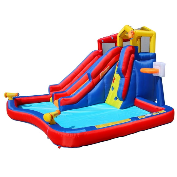 Banzai Twin Falls Kids Giant Outdoor Inflatable Water Slide Splash Park