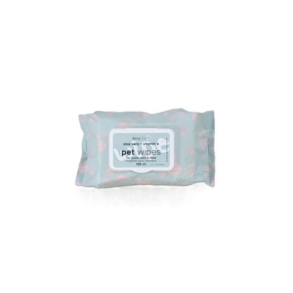 Dexypaws Lingettes de Toilettage pour Chiens et Chats Pochette de 120 Lingettes - Aloe et Vitamine E pour Tous les Types de Peau