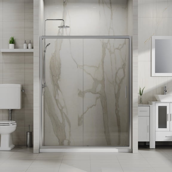 58.5-60"W x 72"H Reversible Single Sliding Shower Door, 1/5"(5mm) Clear Tempered Glass, Chrome