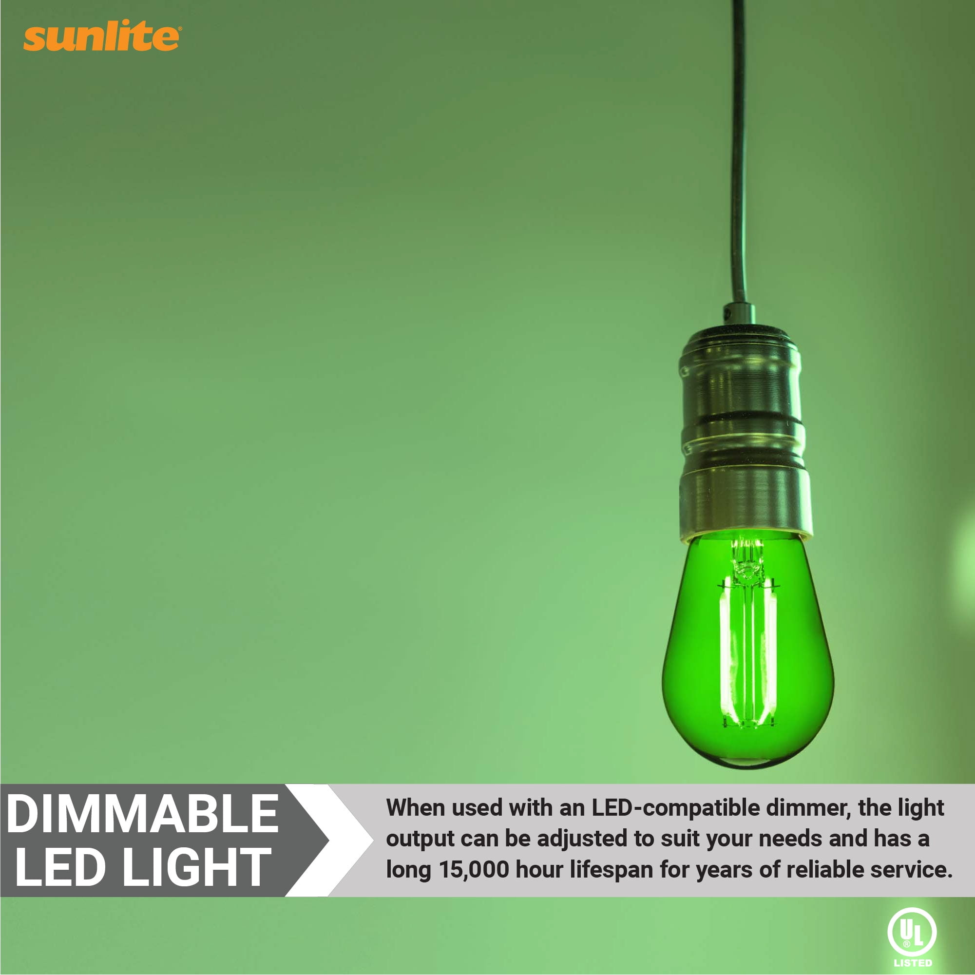 Sunlite LED Decorative Christmas Holiday Light Bulbs, S14 Filament Style, 2 Watt (25W Equivalent), Dimmable, Red and Green, 12 Pack