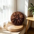 thumbnail image 4 of KITTEHIGM Ruched Velvet Round Throw Pillow with Rosette Center Pleated Circle Decorative Cushion in Multicolor Solid Velvet Accents for Sofa Bed Home Decor, 4 of 6