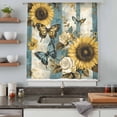 thumbnail image 5 of Spring Sunflower Sheer Curtains 45 Inches Long, Butterfly Pastoral Teal Striped Vintage Light Filering Curtains, Breathable Simi Curtain Privacy Drapes for Kitchen Bathroom Small Window Treatment, 5 of 9