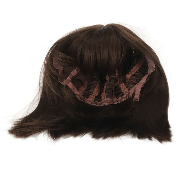 Peluca corta y recta para mujer color marrón suavizante ajuste de hebilla peluca de pelo corto y liso con flequillo para uso diario