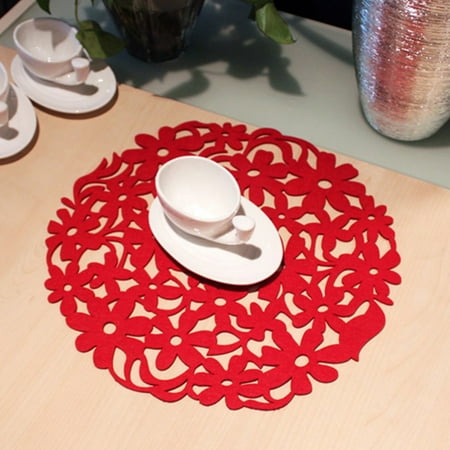 

Round Laser Cut Flower Design Felt Kitchen Dinner Table Mats 30x30cm