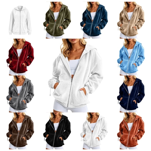 Womens Velvet Zip Up Hoodie Long Sleeve Oversized Hooded Sweatshirt Fall Velour Y2K Jacket with Pockets 2026 Fashion Clothes