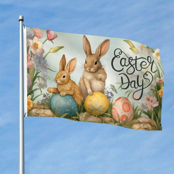 Cayyon Happy Easter Day Flag Banner 3x5 Feet with 2 brass grommet