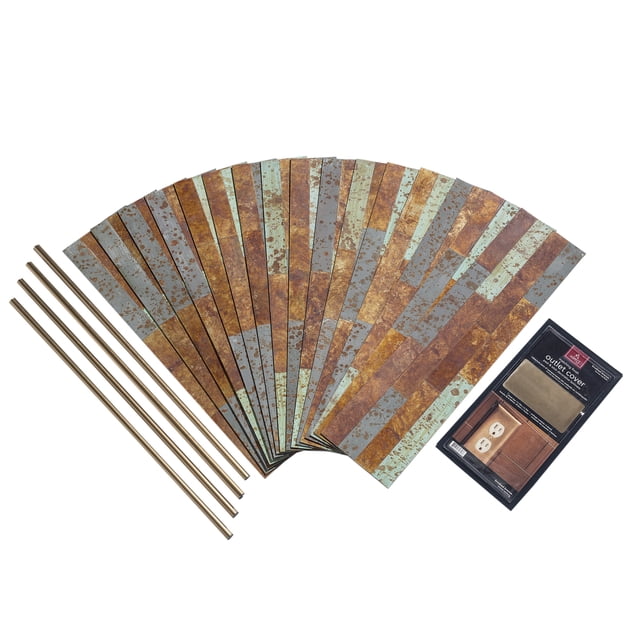 Aspect Peel & Stick Distressed Metal Panel (15 sq ft Kit, Tarnished Tin)