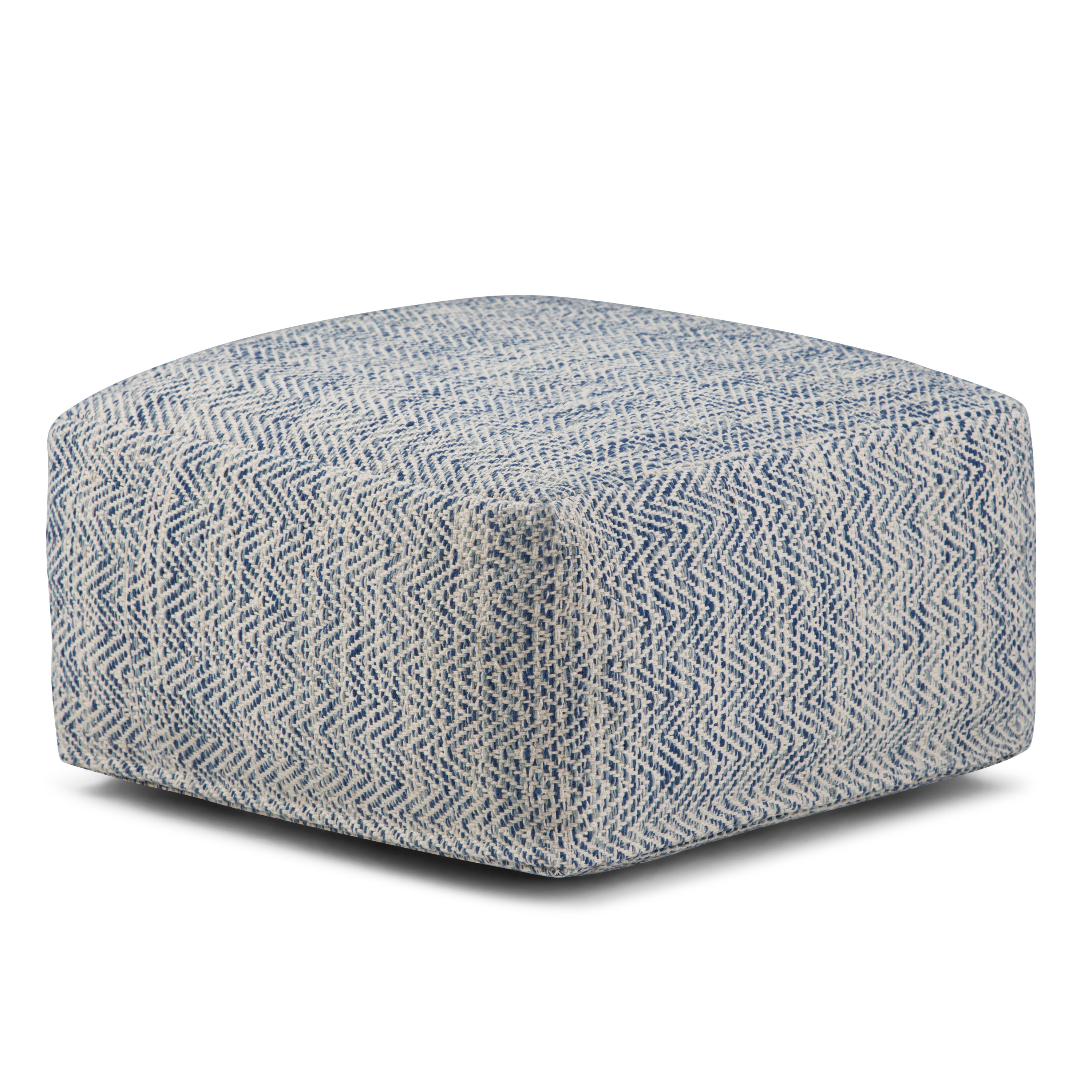 Brooklyn + Max Chevron Hand woven Pouf, Blue