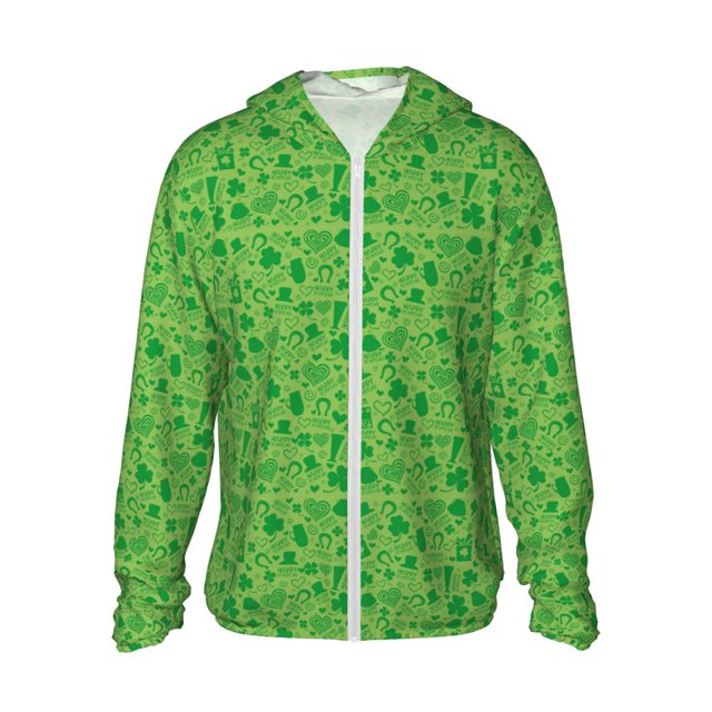 Balery St Patrick's Day Sudadera ligera de manga larga con capucha y protección solar UPF 50+ para hombre y mujer, ideal para pesca y running-Medium