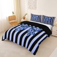 thumbnail image 3 of spefrowx Striped Cheetah Print Bow Bedding for Women, Black Blue Lines Duvet Cover Full, Black Reversible, 3-Piece, 1 Duvet Cover and 2 Pillowcases, 3 of 6