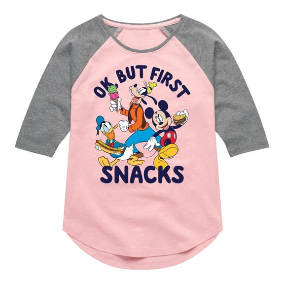 Mickey & Friends - Ok, But First Snacks - Toddler And Youth Girls Raglan Graphic T-Shirt