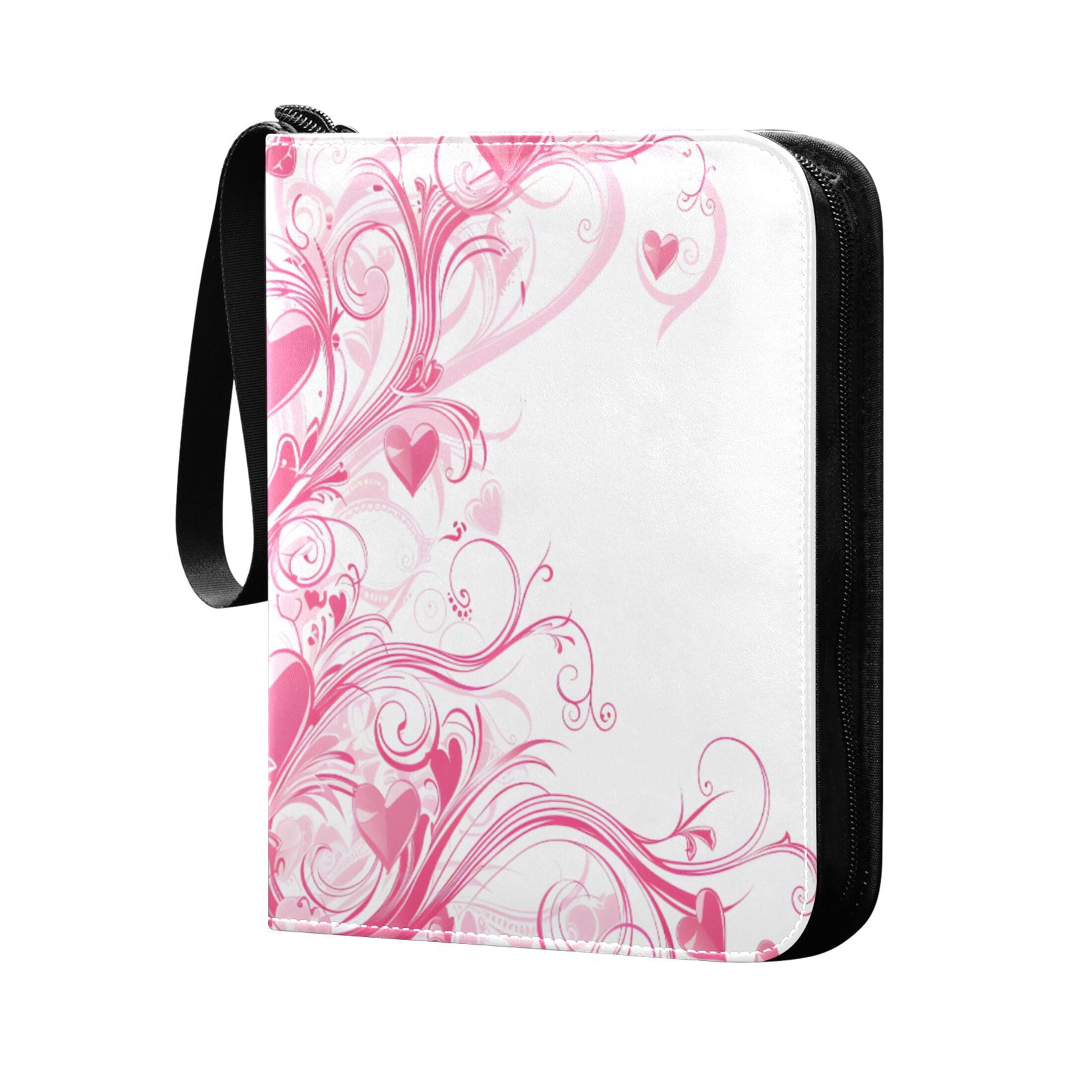 ALAZA Pink Hearts Swirls Trading Card Binder 4 Pocket Cards Collection Album 400 Folder Holder