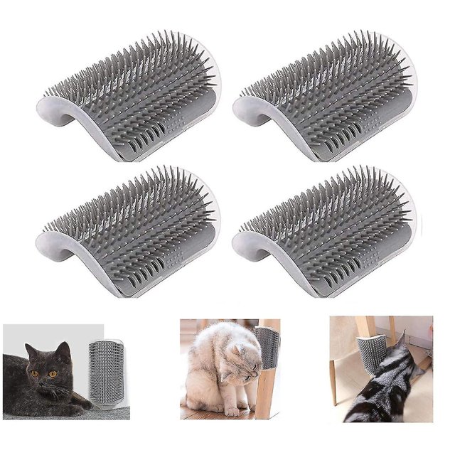 Cepillo de aseo para gatos con bolsa de hierba gatera - Peine de masaje para esquina de gatos - Paquete de 4 YGWL