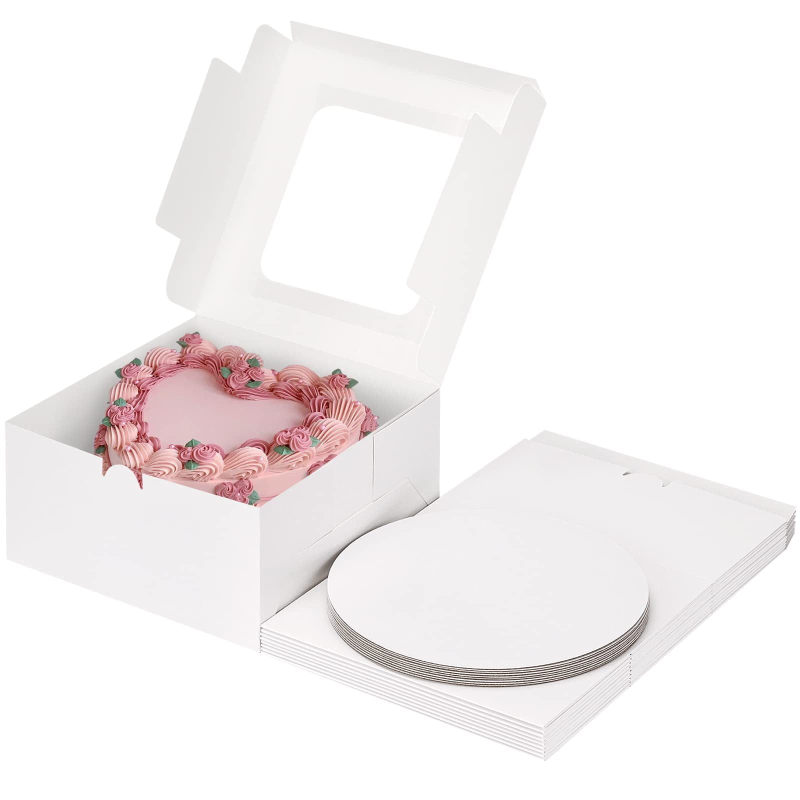 ZOUYUE 10 Inch Cake Boxes Set 20pcs (10pcs 10x10x5 Boxes & 10pcs Boards