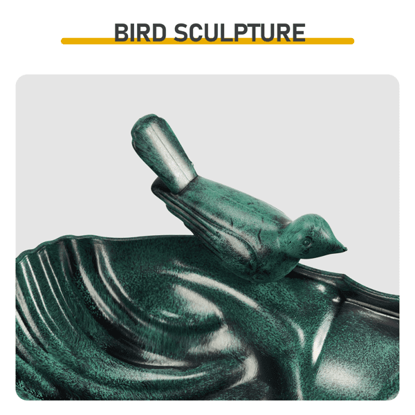Resin Bird Bath Tub with 2.5W Solar Fountain, Shell Edge Design, Dark Green, 50x36x81cm