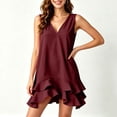 thumbnail image 7 of QUNYINEY Summer Womens Sundresses Casual Mini A Line Red Sleeveless Tank Dress Ruffle Loose Fit V Neck Dresses, 7 of 7