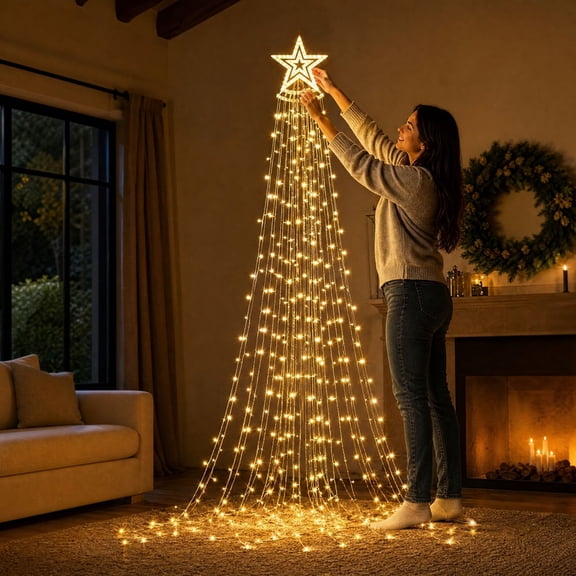 Star String Lights for Christmas Tree Decorations, Christmas in July Warm LED Tree Decor for Indoor Party, with Christmas Tree Waterfall Lights