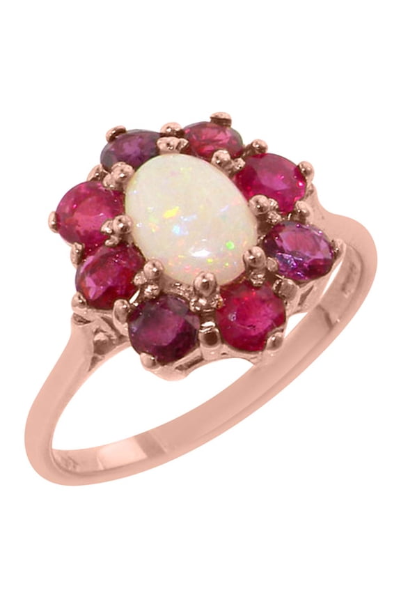 LBG British Made 10k Rose Gold Natural Opal & Ruby Womens Statement Ring - 33 size options - Size 4.25