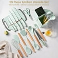 thumbnail image 2 of ACMETOP 19 Pieces Kitchen Utensils Set-11 Silicone Cooking Utensils Set, 6 Stainless Steel Sharp Knife set, 2 Cutting Board and Holder (Light Green), 2 of 10