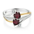 thumbnail image 2 of Gem Stone King 925 Sterling Silver and 10K Yellow Gold Red Rhodolite Garnet 2 Heart Promise Couple Engagement Mother Lab Grown Diamond Ring (1.12 Cttw, Gemstone Birthstone, Size 7), 2 of 3