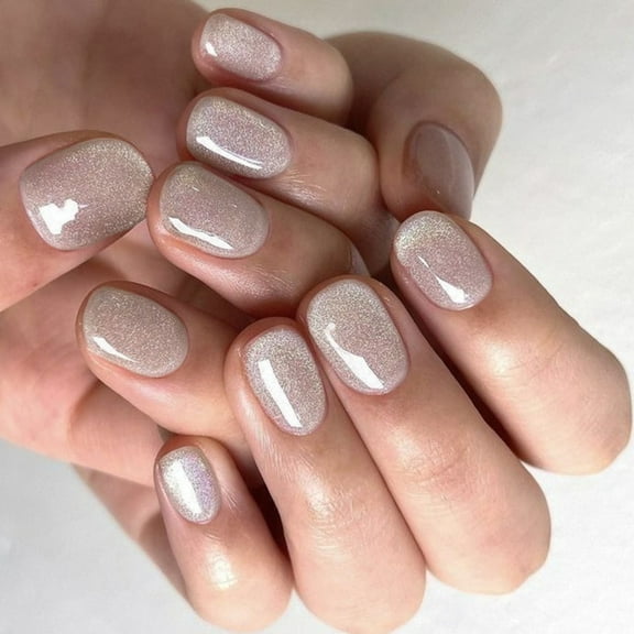 24Pcs Valentine's Day Nails False Nails Short Round Stick on Nails Full Covers Press on Nails Application For Women