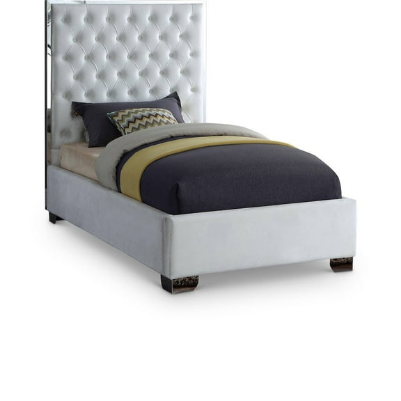 Meridian Furniture Lexi Solid Wood and Velvet Twin Bed in White