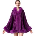 thumbnail image 2 of Fewfanhot Sequin Faux Fur Trim Cape Shawl, Open Front Warm Poncho Wrap for Women Evening Wedding Party Dresses, 2 of 6