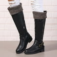 thumbnail image 3 of Platform Knee High Boots for Women Casual Leather Knit Wide Calf Over The Knee Tall Riding Boots Winter Fall, 3 of 5
