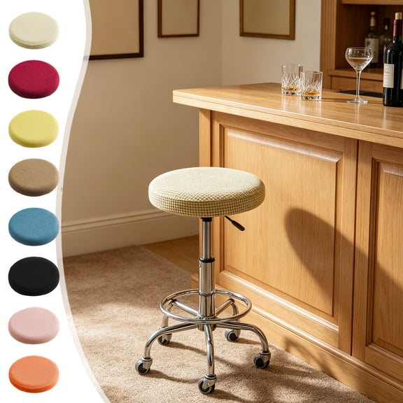 Dongrere Round Bar Stool Cover, Solid Color Stool Seat Cover, Elastic Chair Pad Cover for Bar Kitchen Living Room Decor, Beige