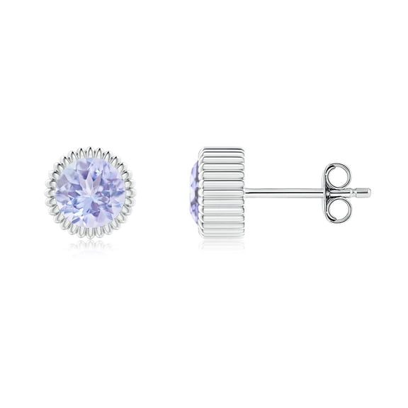 ANGARA Natural Solitaire Round 1 ct Tanzanite Beaded Halo Studs in 14K White Gold for Women (Size-5mm) | December Birthstone, Anniversary, Jewelry Gift for Women | Natural Tanzanite Earrings