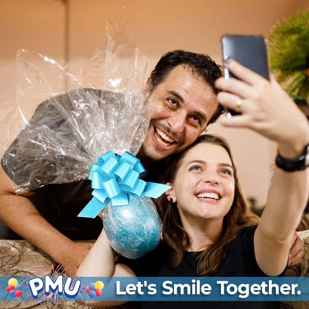 PMU Pull String Bows - Gift Bows for Wedding, Birthdays & Anniversaries - Ribbon Bows for Flowers & Basket Decoration - Large Bow for Gift Wrapping - 5 Inch 20 Loops Light Blue- (50/pkg) Pkg/1