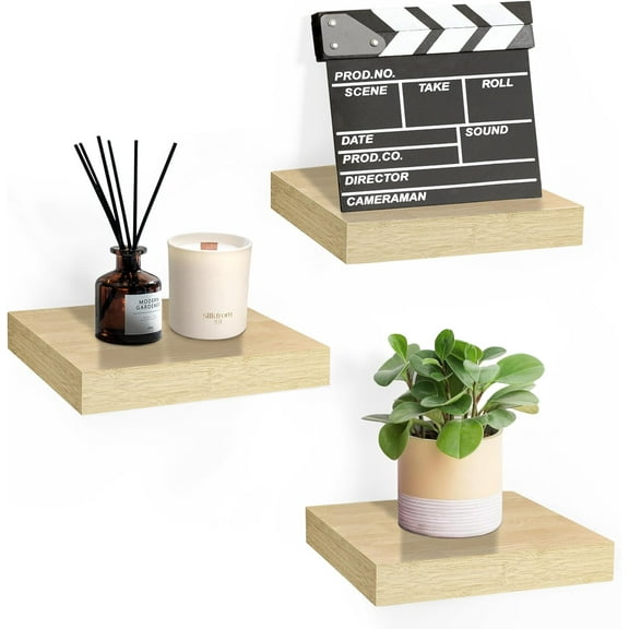 Sorbus Square Floating Shelf for Wall - 3 Small Shelves with Invisible Mounting Brackets for Living Room Decor, Bedroom, Bathroom Decor, Home & Kitchen - 9" Black Wall Shelf to Display Photos Trophies