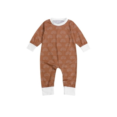 

BrilliantMe Autumn Newborn Infant Baby Casual Long Sleeve Jumpsuit Rainbow Printing Romper Khaki 12-18 Months