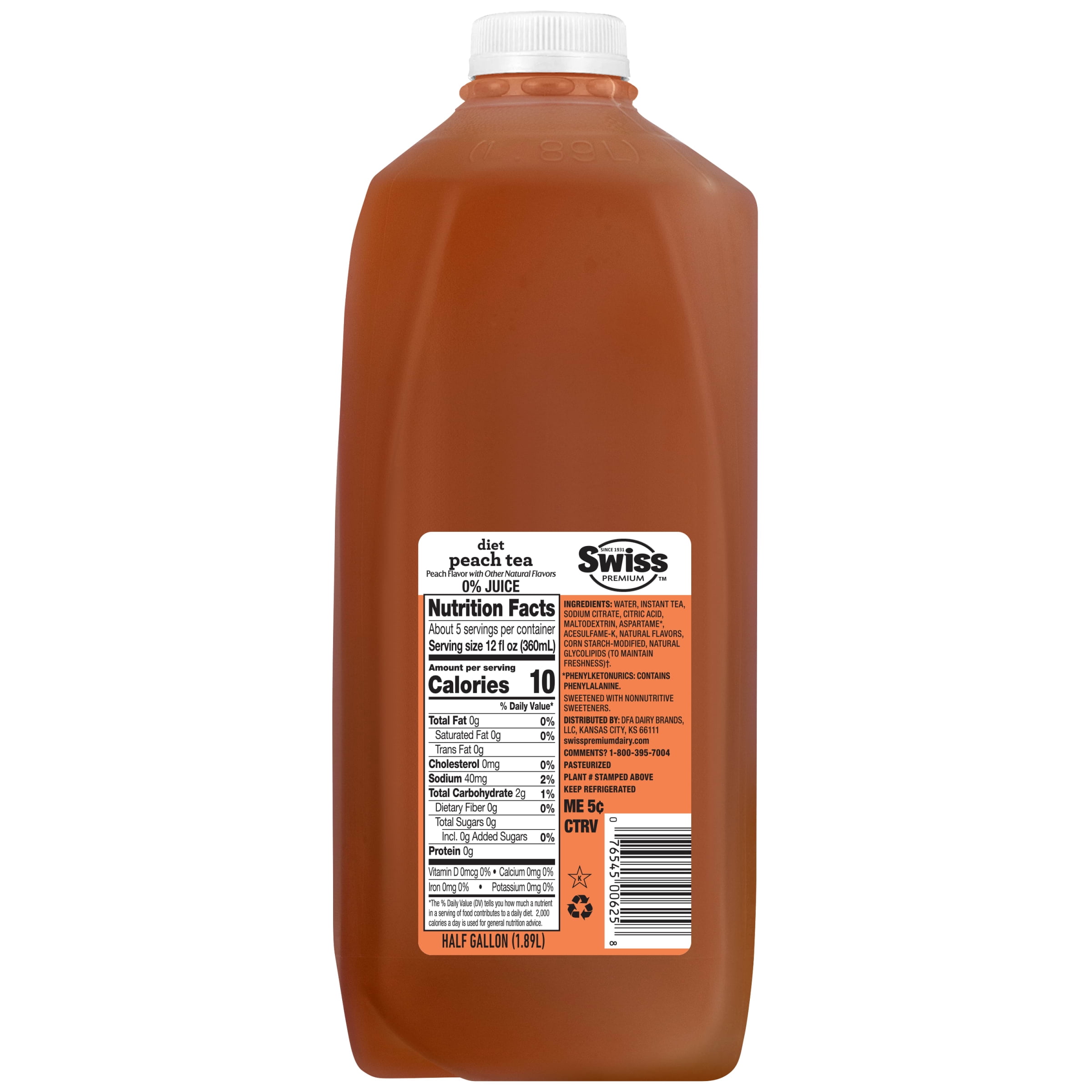 Swiss Premium Diet Peach Tea - 1 Half Gallon Plastic Jug