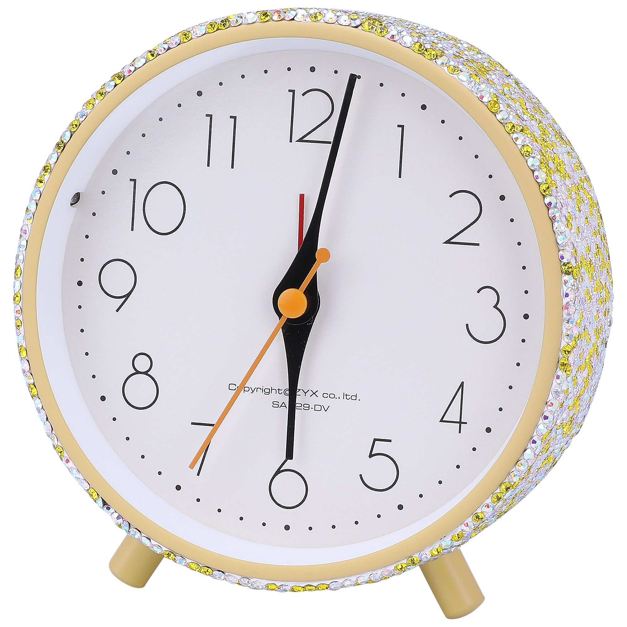 REGALWOVEN Gorgeous Mechanical Alarm Clock, Rhinestone Inlay, Non-Tick, Perfect for Study/Office Yellow 4.6L x 2.0W x 5.1H