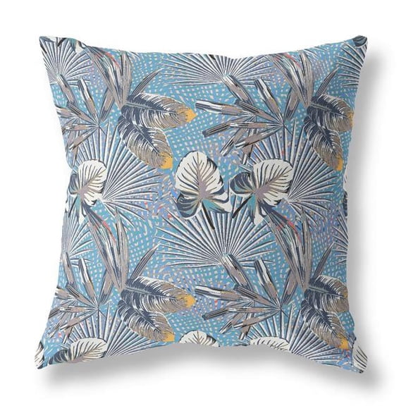 16 in. Tropical Indoor & Outdoor Throw Pillow, Gray & Blue