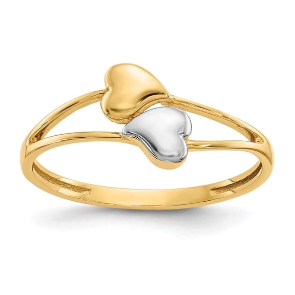 Diamond2Deal 14K Yellow Gold with Rhodium Double Heart Ring for Women Size 7