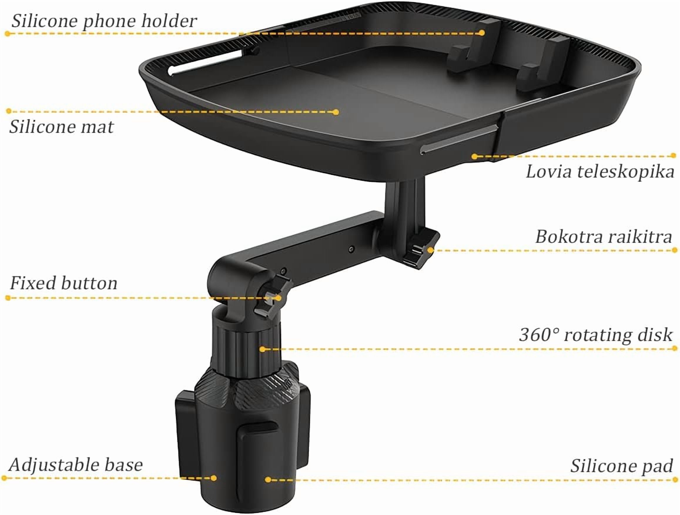 Car Cup Holder Tray Table, Cup Table Holder for Car Drink Holders Tray, 360º Adjustable with Rotating Arm Phone Slot, Non-Slip Stretchable Car Tray for Eating, Cup Table Holder for Car