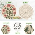 thumbnail image 4 of Yayeee 6 PCS Drink Coasters with Holder Set Woven Absorbent Round Tabletop Hot Pad, Light Pink Flowers, 4 of 7