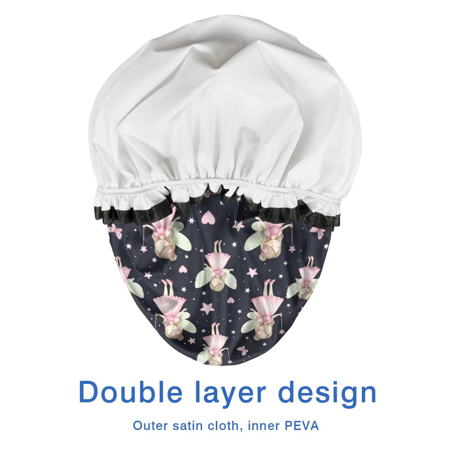Shower Caps,Black Fairy Star Pattern Waterproof Shower Cap for Women 4 Pieces,Double Reusable Hair Cover for Shower PEVA Elastic Stretch Hem