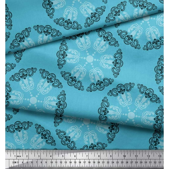 Soimoi Crepe Silk Fabric Damask Ethnic Printed Fabric 1 Yard 42 Inch Wide