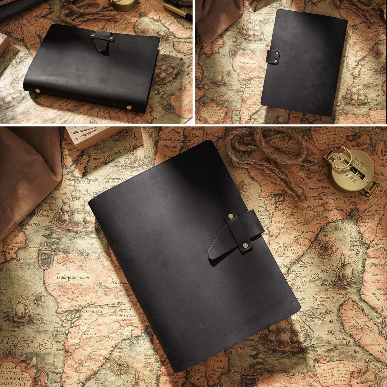KISSKI·H Olvido Refillable Leather Journals for Women, A7 Travelers Diary Notebook with A7 Notepad, 6 Ring Binder Planner Notebook Organizer, Perfect for Business Gift/Personal Diary, Black