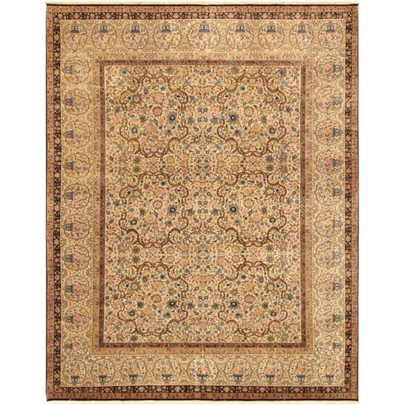 Pasargad Home Lavar 165" x 184" Hand-Knotted Lamb's Wool Area Rug in Beige