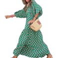 thumbnail image 2 of Vestido largo bohemio con mangas abullonadas para mujer, vestido informal de verano con cordón Floral y cuello en V, vestidos sueltos para vacaciones y playa, 2 of 5
