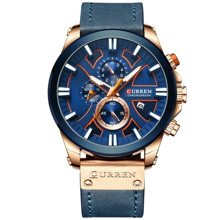 CURREN 8346 Luxury Business Quartz Movement Men Watch 3ATM Waterproof Big Dial Large Face Luminous Sports Wrist Watch Microsecond Second Minute Chronograph Sub-dials Calendar Clock Wristwatch for Male