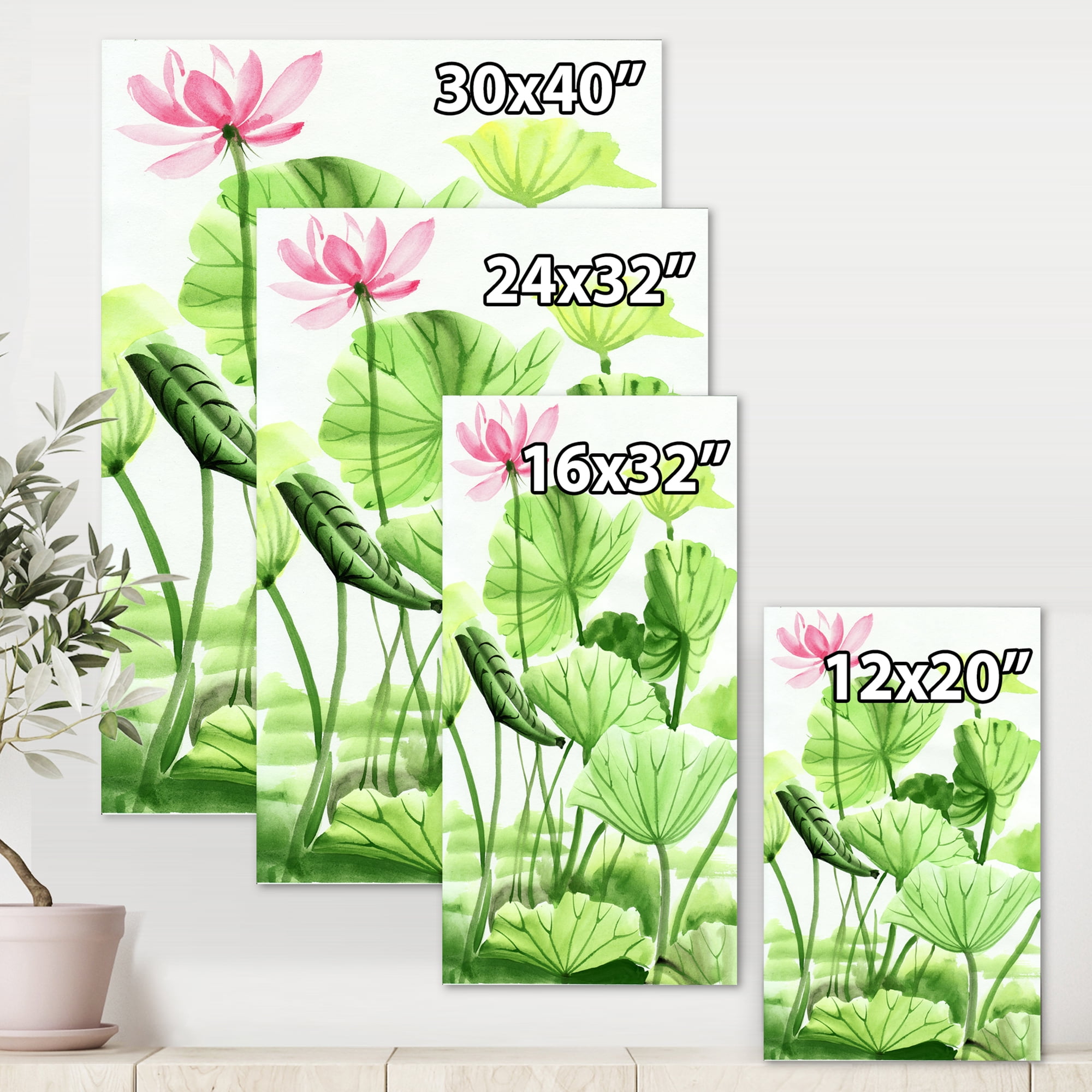 Designart ' Ancient Lotus Leaves In The Pond ' Traditional Canvas Wall Art Print