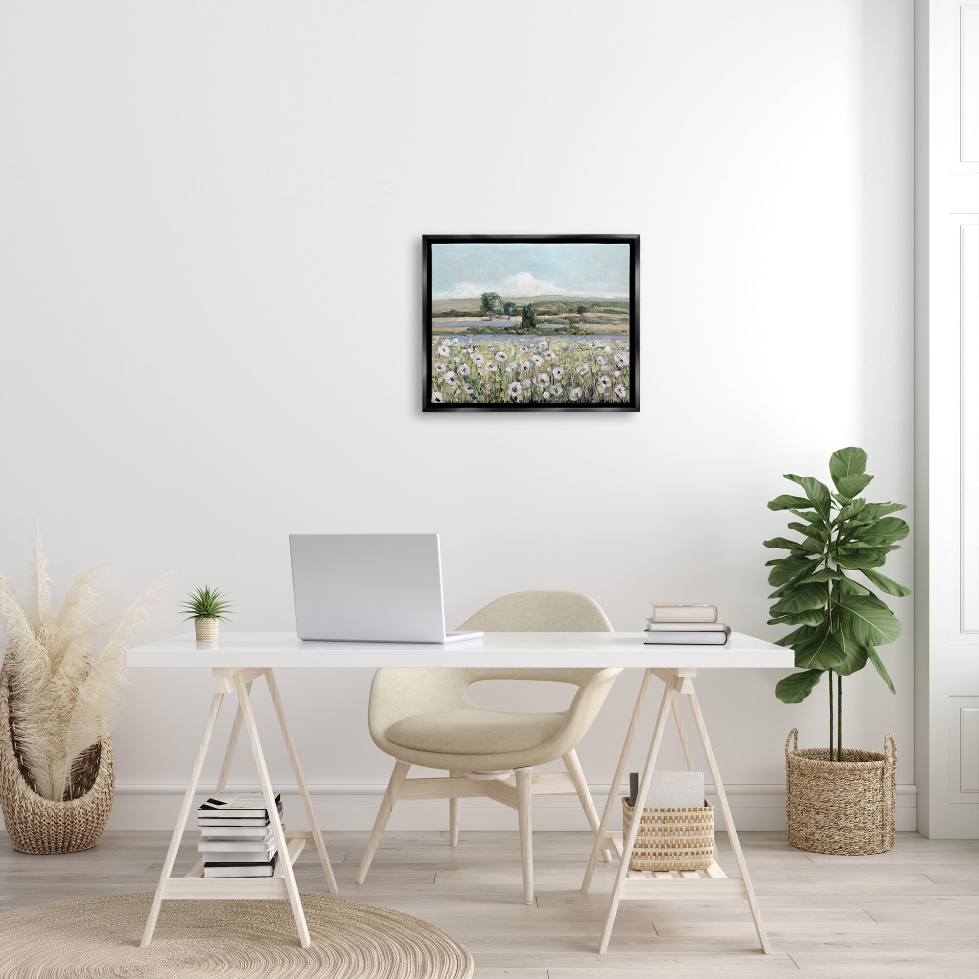 Stupell Industries Rural Flower Meadow Countryside Flowing Streams View Painting Metallic Gold Floating Framed Canvas Print Wall Art, Design by Sally Swatland