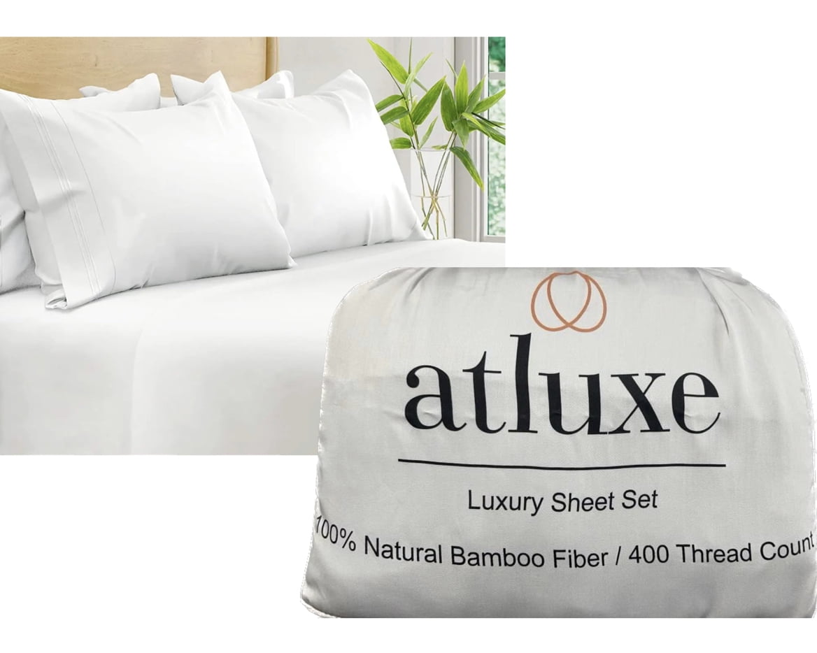 Atluxe Premium Bamboo Sheets King Size Bed Sheets 4 Piece Set, 100