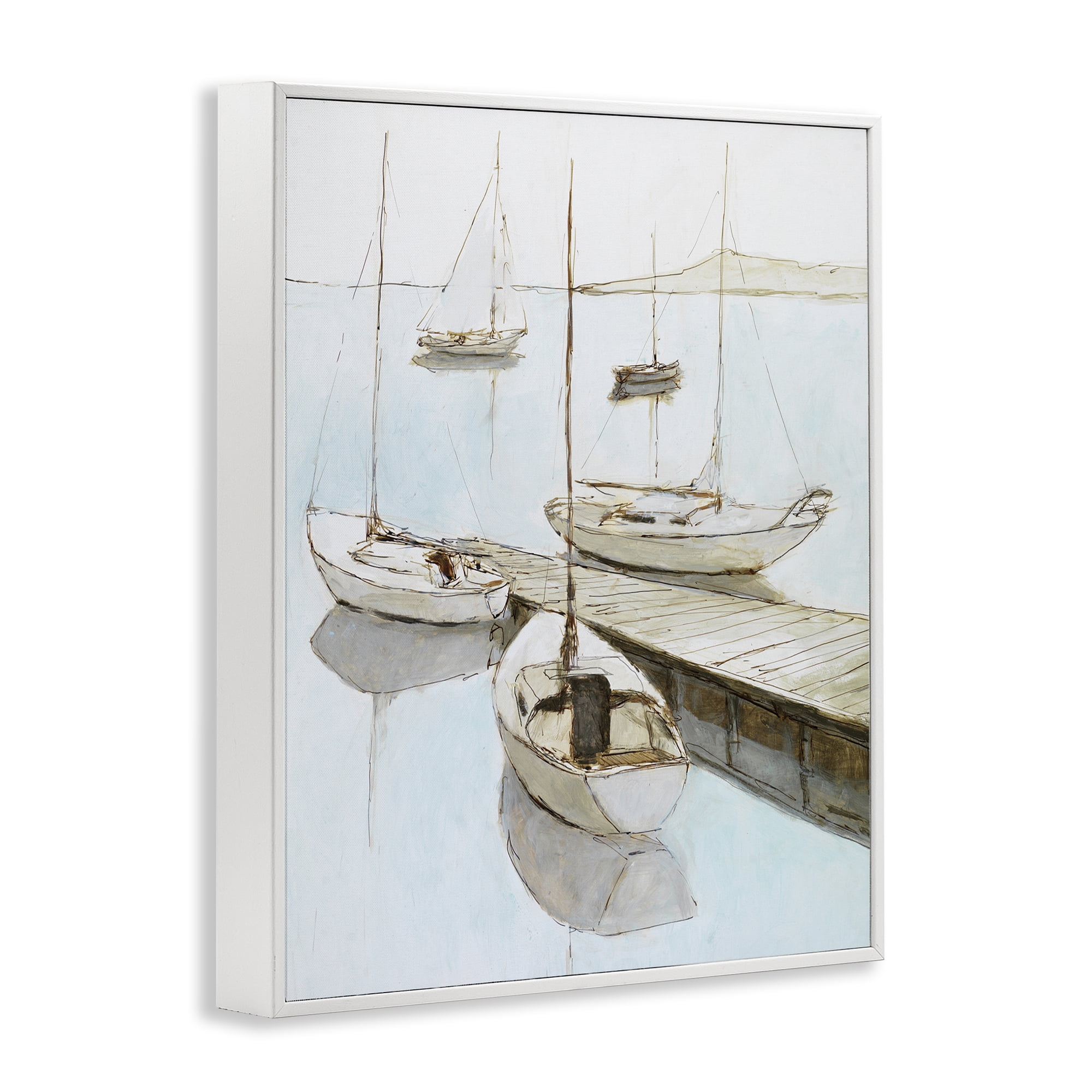 Stupell Industries Docked Sails Coastal Scene White Framed Giclee Art, design by Lorenzo Collective